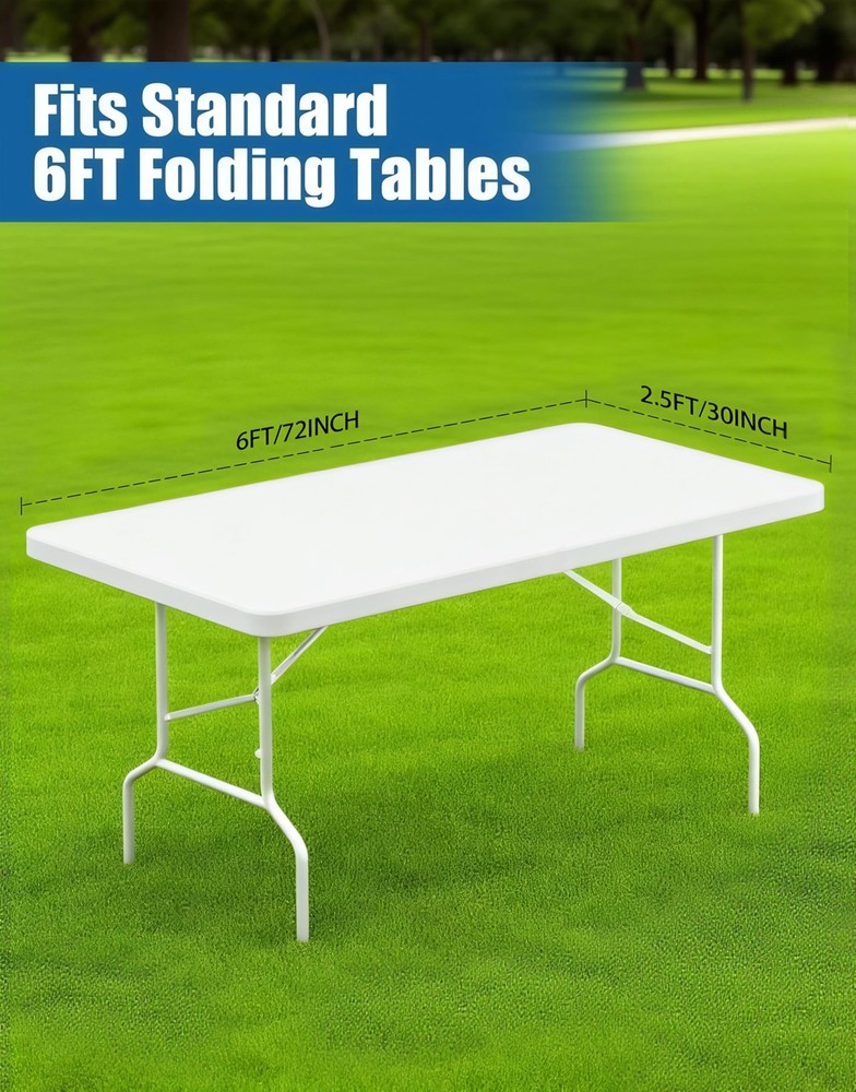 6FT Picnic White Spandex Table Cloth - 6 Pack Fitted Rectangle Tablecloth for...