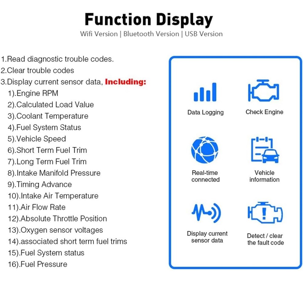 OBD2 Bluetooth ELM327, Universal Auto Engine Diagnostic Scanner OBDII Scan Tool