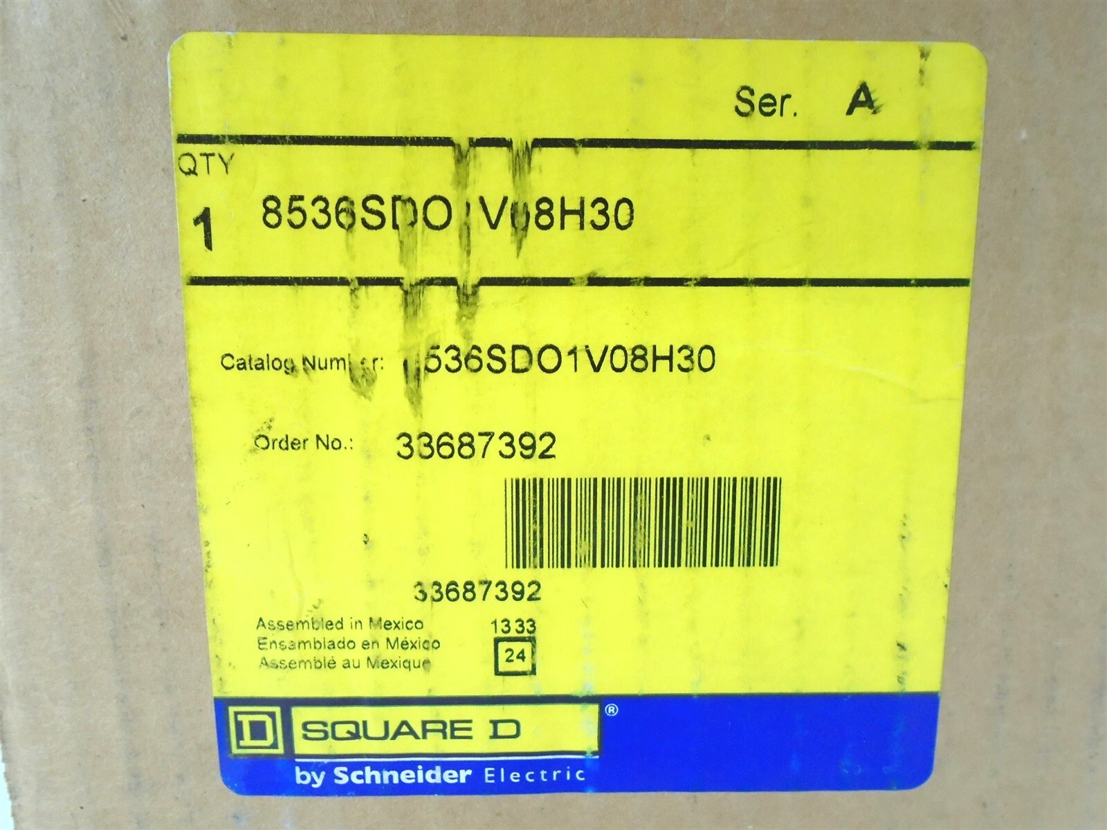 SQUARE D - 8536SDO1V08H30 - MOTOR STARTER - 45A, SZ-2, 25hp@460, 208V Coil