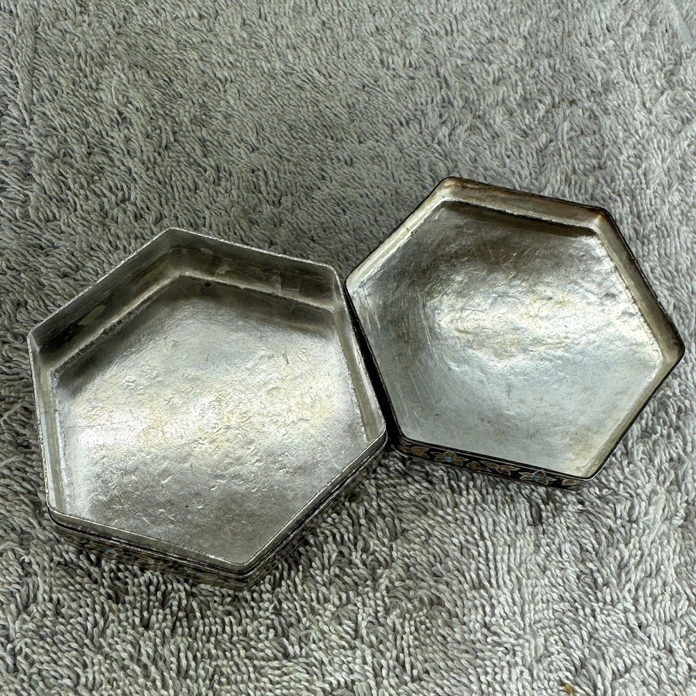 Solid Silver Enamel Hexagonal Box