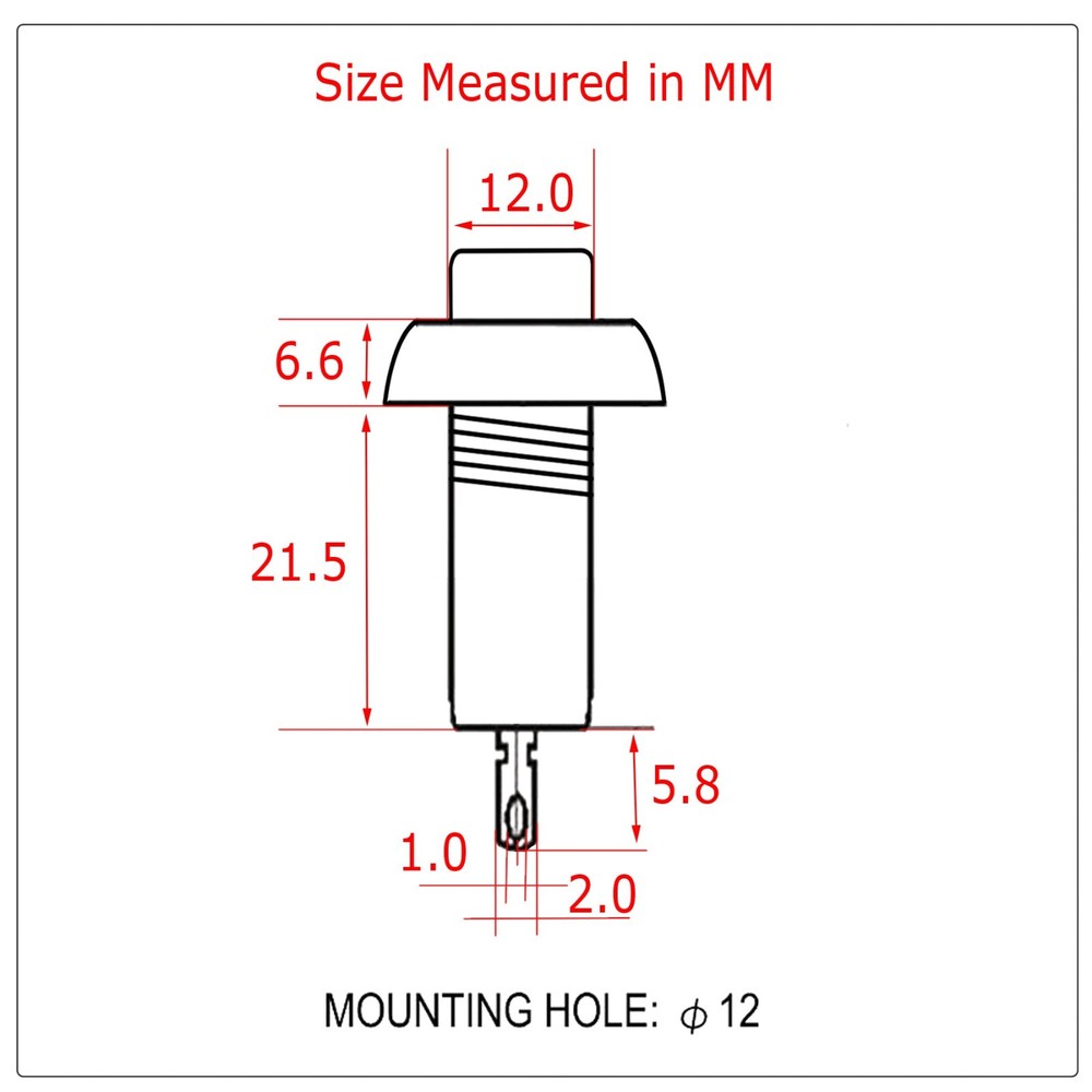 12mm 12V 5Amp Mount Push Button Lockless Momentary ON/OFF Wired Cabled Switch