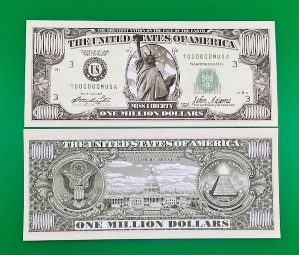 2 Each Realistic One Million Dollar Bills Novelty Money