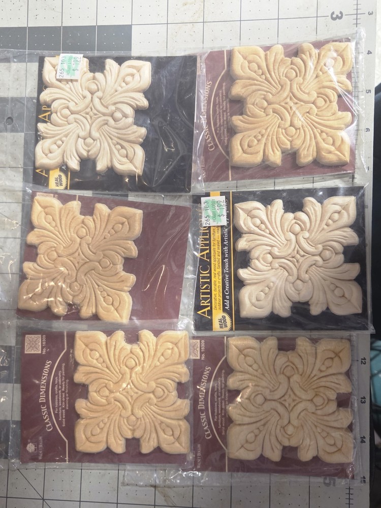 6 Pkgs Artistic Wood Appligues