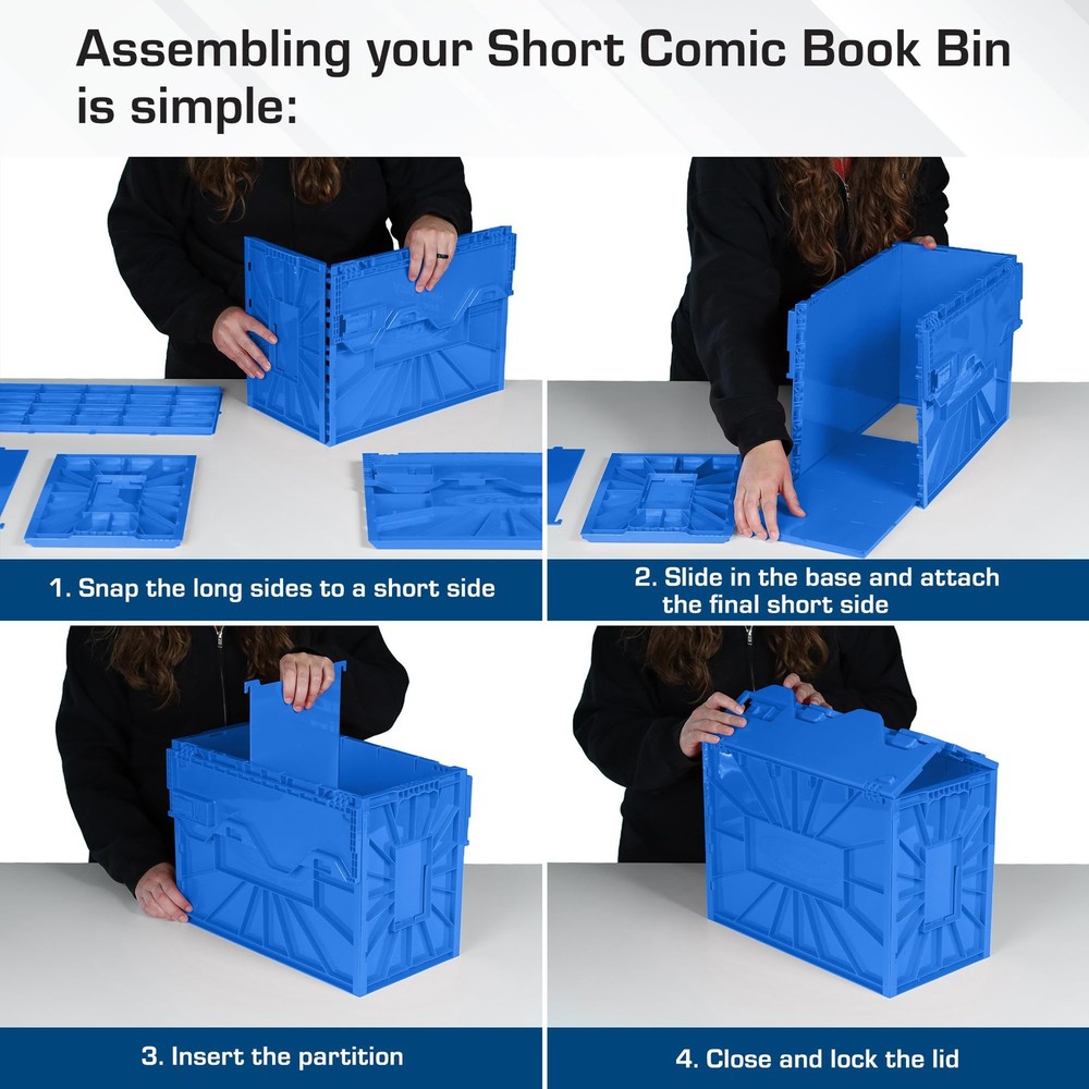 Short Comic Book Storage Bin Holds 150 Comics Stackable Acid-Free Organizer Blue
