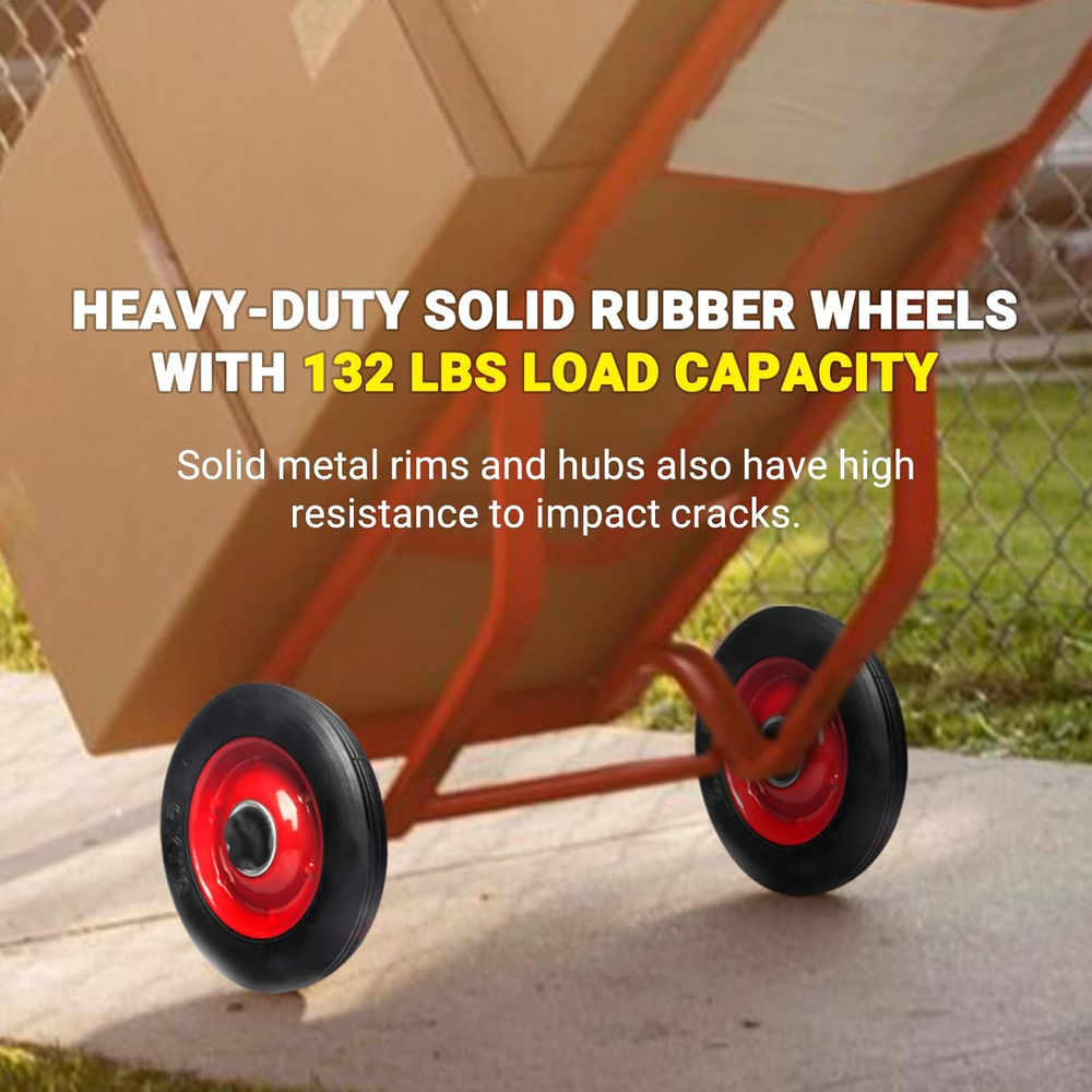 (2-Pack) 6” X 1.5” Flat Free Solid Rubber Wheel Assemblies - Replacement Hand T