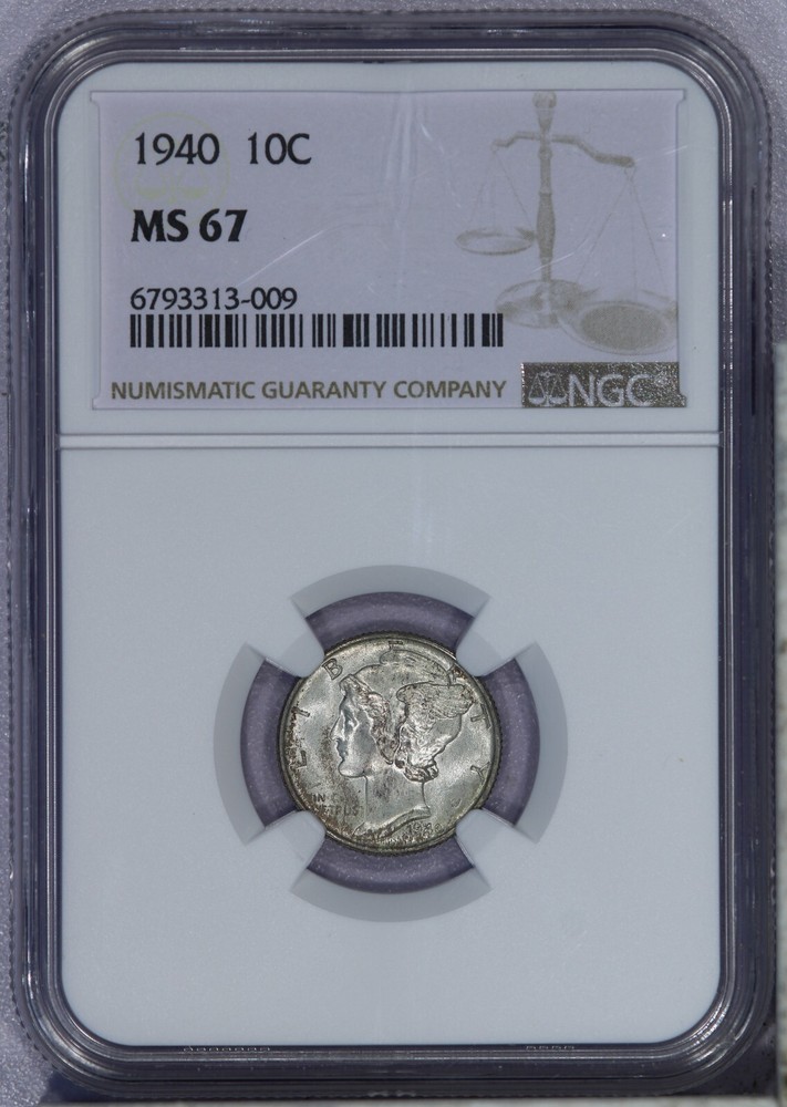 1940 Mercury Dime 10c NGC MS67