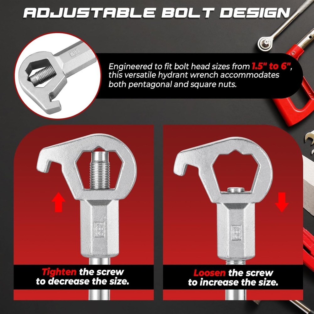 Fire Hydrant Wrench Tool, Adjustable Hydrant Spanner Fits 1-1/2" to 6" Nut Sizes