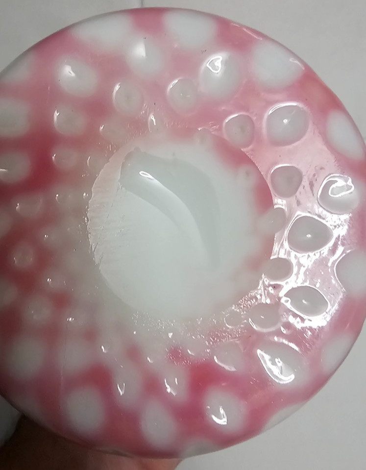 EAPG Victorian Glass Opaque Pink White Lattice Pitcher Jug