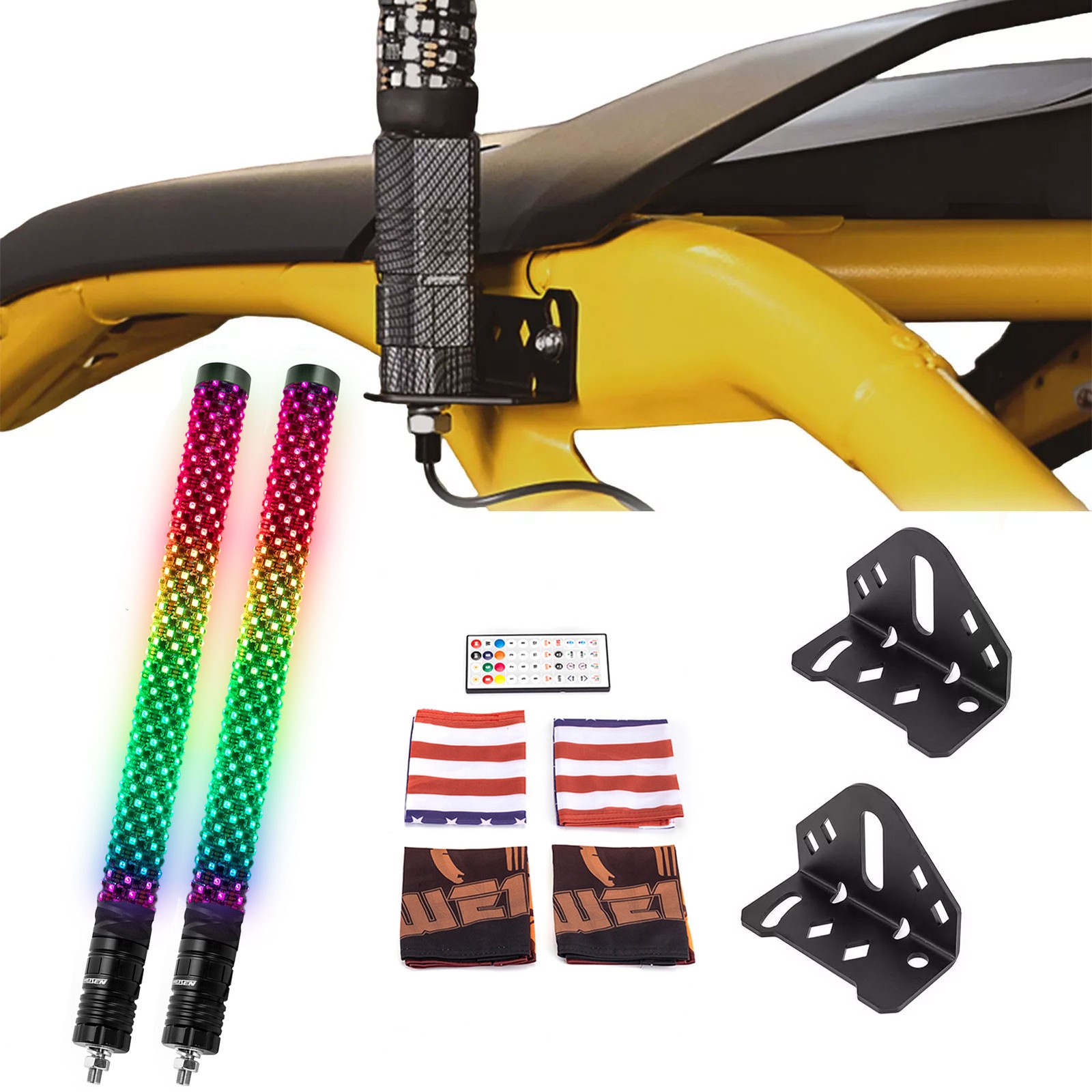 Pair 2FT Fat RGB LED Spiral Whip Light Mounts Kit For Can Am Maverick R/R Max