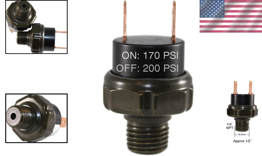 Durable 1/4" NPT 170-200 PSI Pressure Switch | Automatic Flush Mount Design
