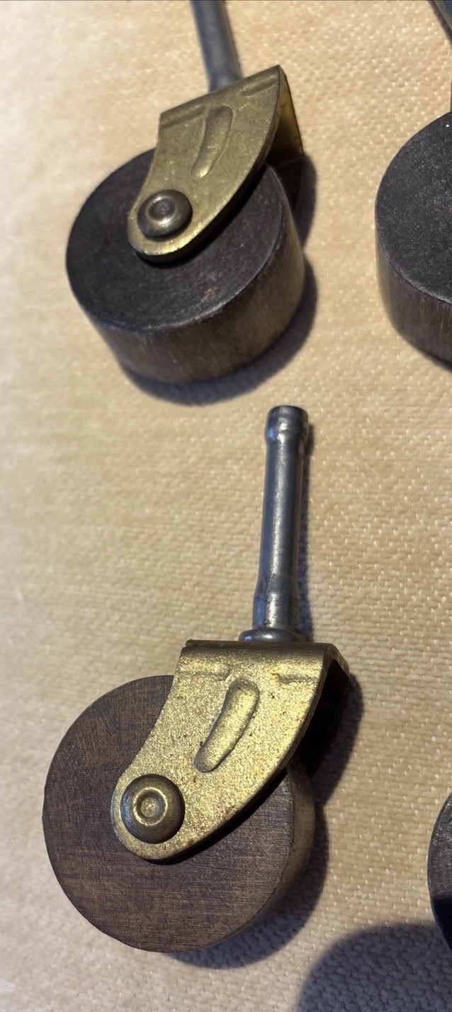 Vtg. Lot 4 Wooden 1.5 Inch Caster Wheels Cabinet Dresser Table Chair