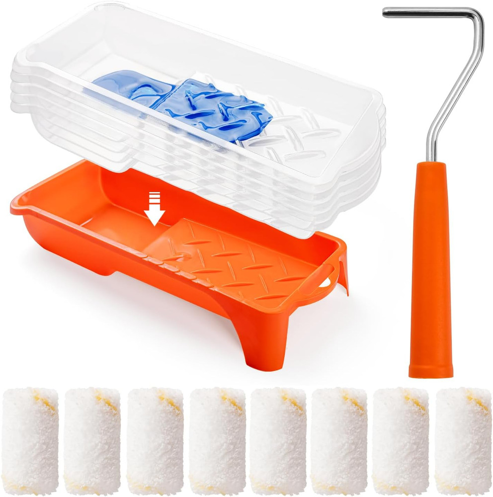 2Inch Paint Roller Kit 15PCS Small Microfiber Rollers Tray Liners Mini Frame Set