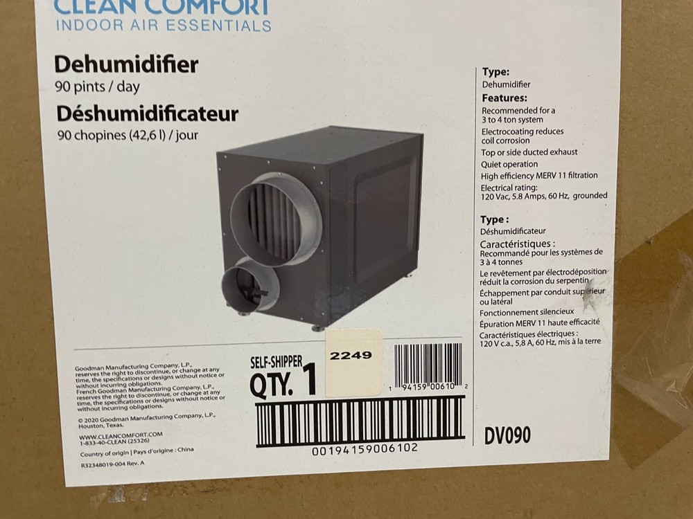 Whole-House Dehumidifier Clean Comfort Model DV090