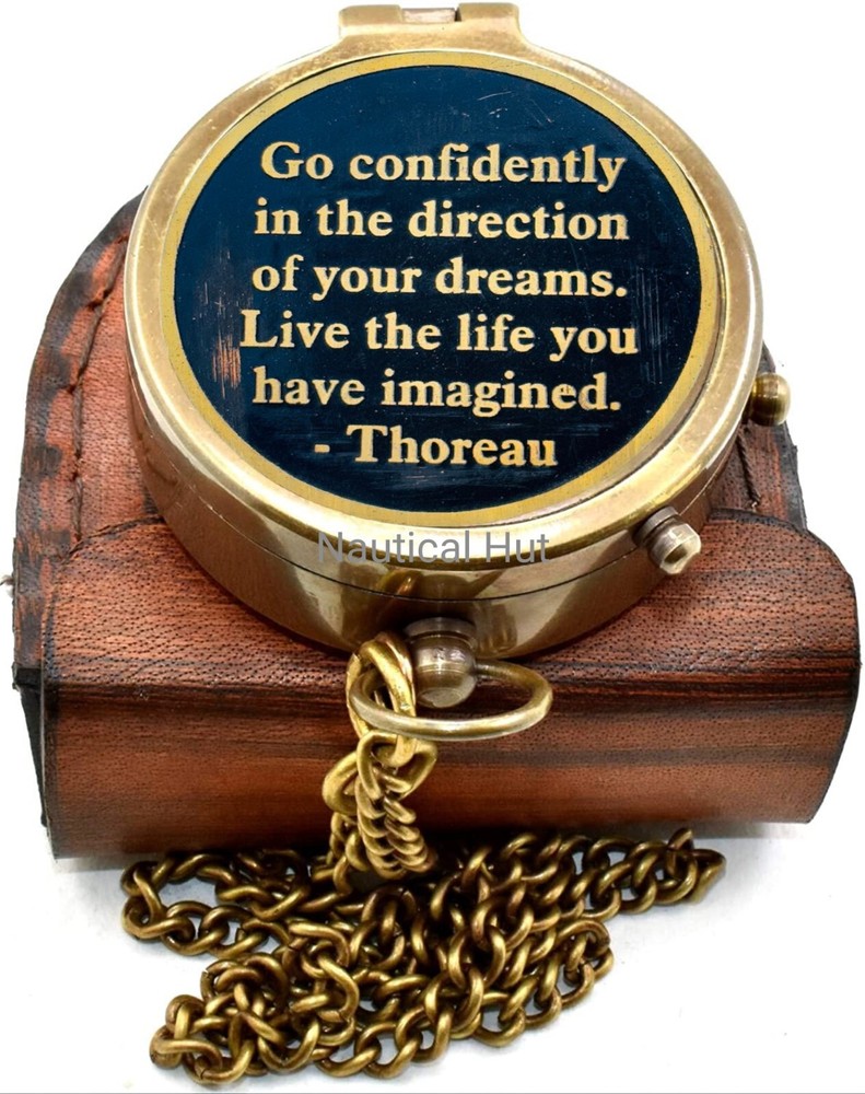 Go Confidently In The Direction Black Engraved Compass With Leather Case Gift