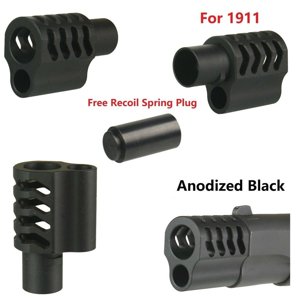 1911 .45 ACP Muzzle Brake Compensator, B Style, Anodized Black Free Spring Plug