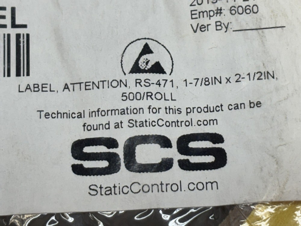SCS Static Control RS-471 Static Sensitive Labels 1-7/8x2-1/2 500/roll 3 Pack