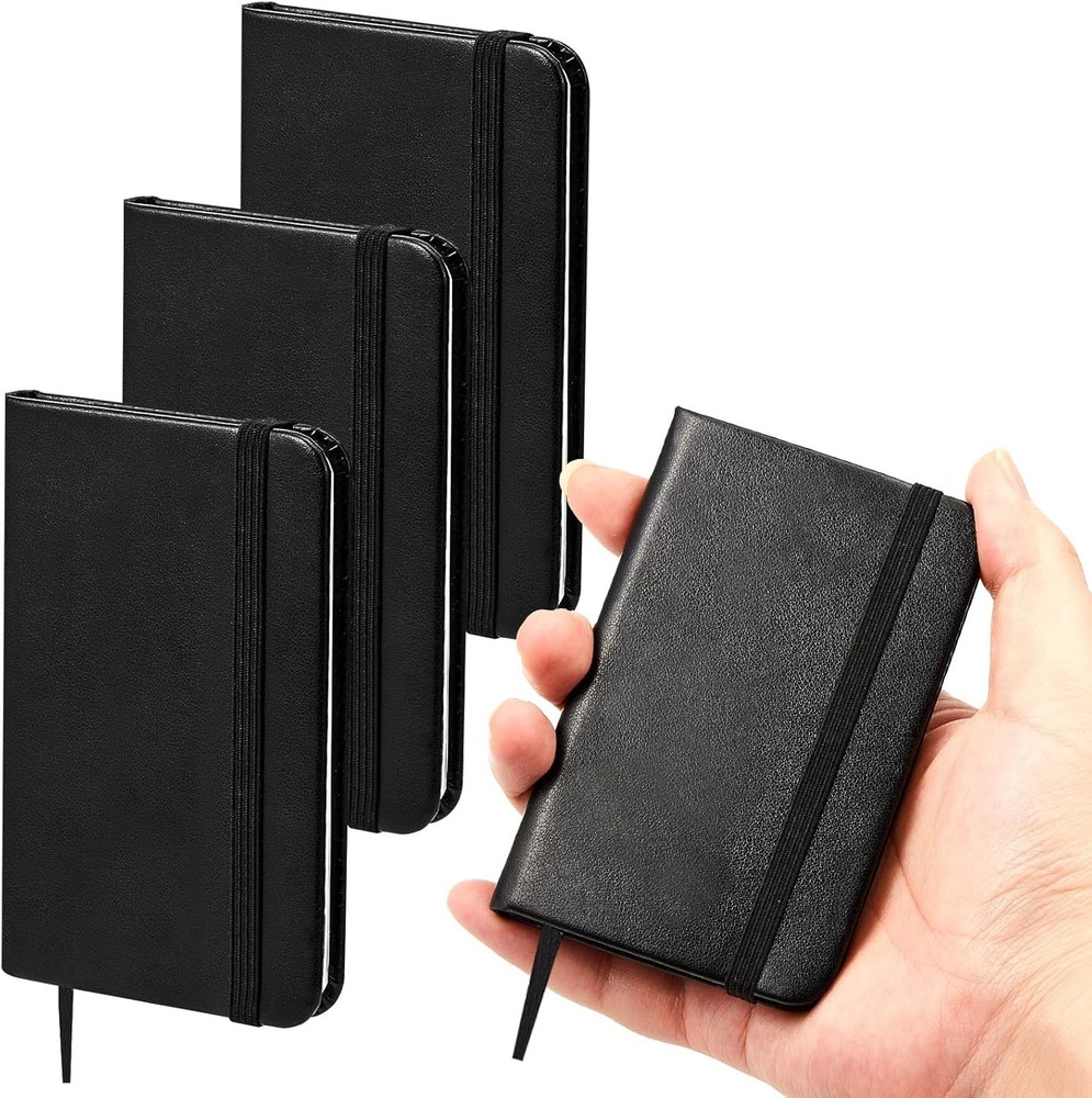 Compact 4-Pc Black Leather Notepad Set - 50 Pages Each for On-the-Go Notes