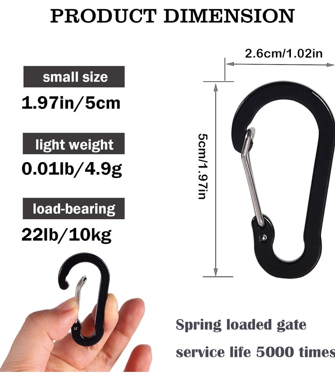 Mini Carabiner Clip Aluminum Lightweight D-Shape Spring for Keychain Outdoor