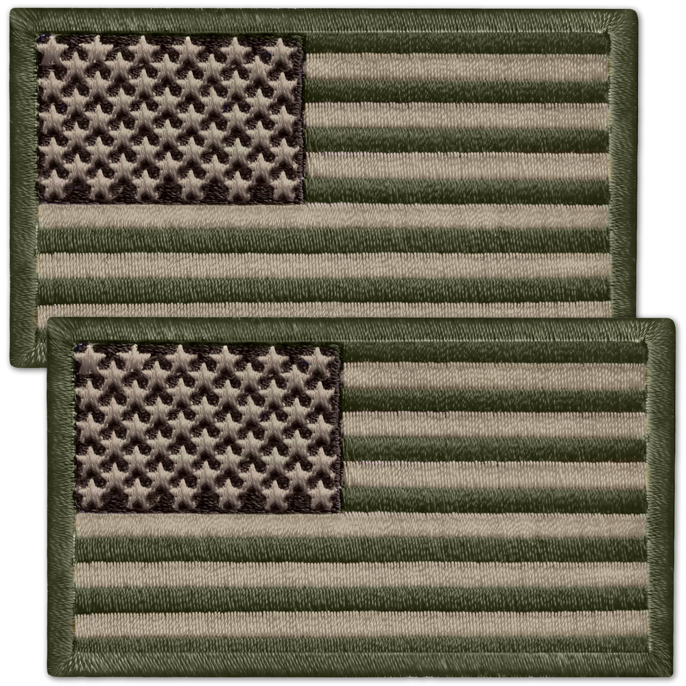 2Pcs American Flag Patch Set with Hook and Loop, Od Green Subdued Flag Patch
