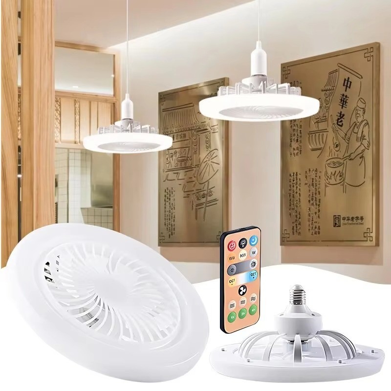 Fan For E27 Socket Light With Remote Ceiling Fan Adjustable Smart LED 3Speed AC