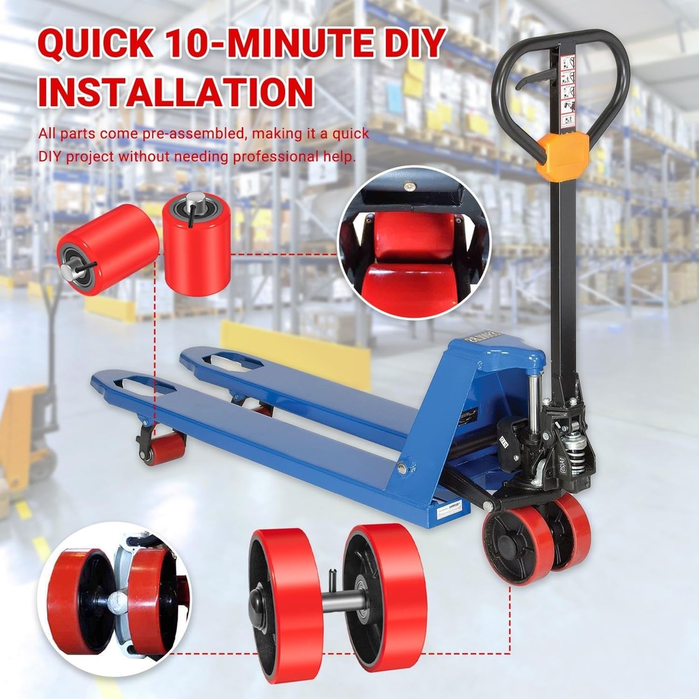 Pallet Jack Full Replacement Kit Steering Wheels 7"x2" Front Load Roller 3"x3.75