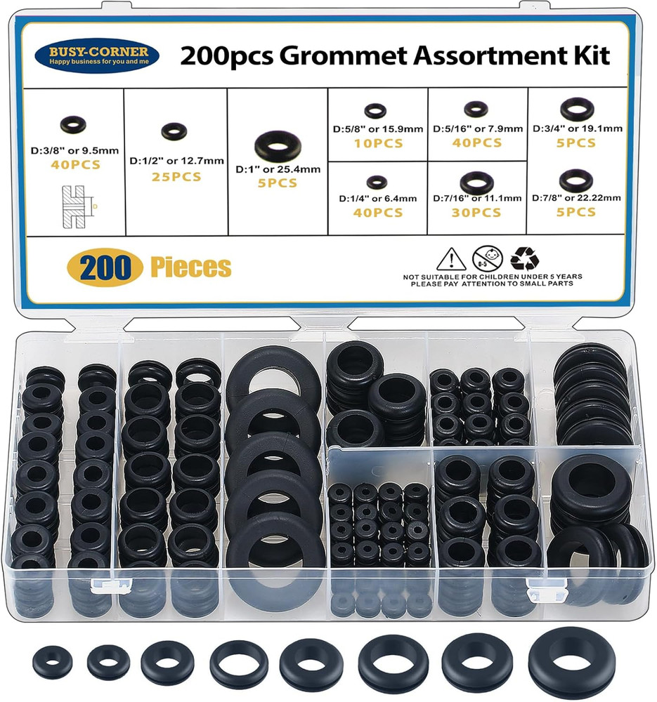 200 PCS Rubber Grommet Kit for Firewall Hole Plugging - Assorted Sizes!