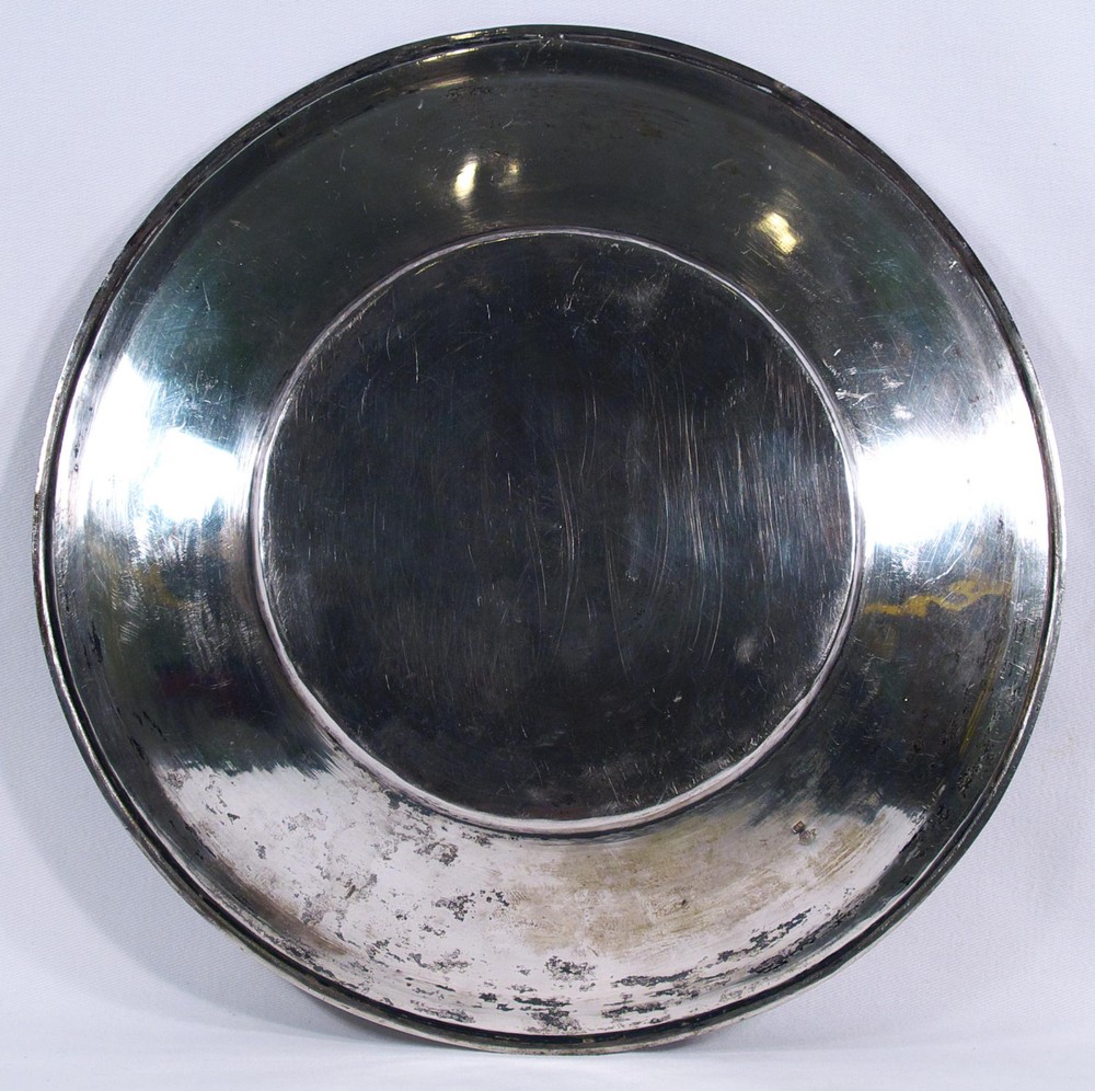 LARGE ANTIQUE PERSIAN ENGRAVED SOLID SILVER TRAY CHARGER PLATE