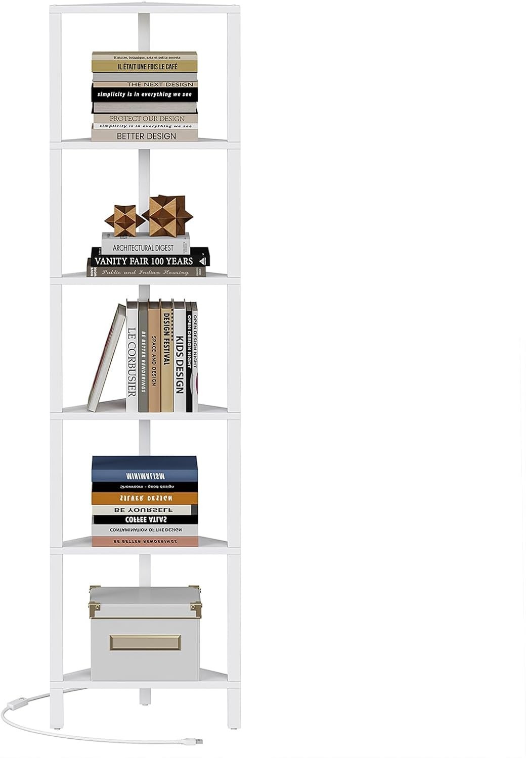 Estantería esquinera de 6 niveles con luz LED, ideal para espacios reducidos, co