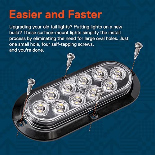 TRUE MODS 2pc Clear 6 inch Oval LED Reverse Trailer Tail Light Kit 2 Pack White