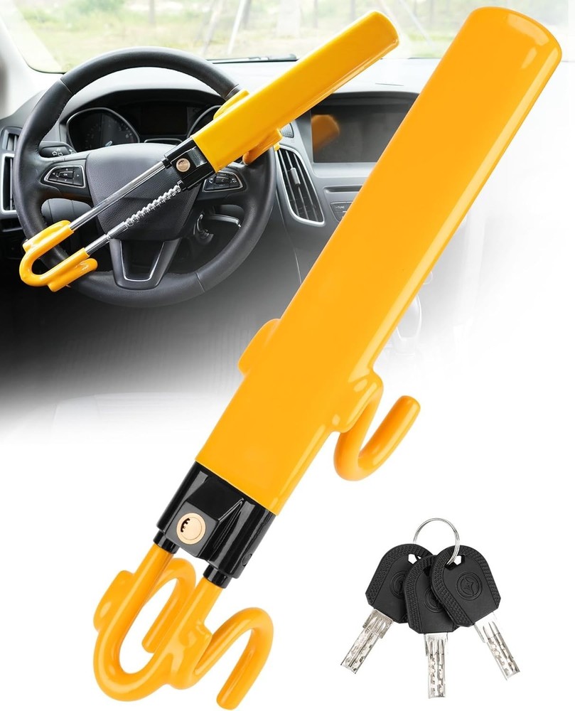 Steering Wheel Lock Heavy Duty Antitheft Device and Car Security 3 Key