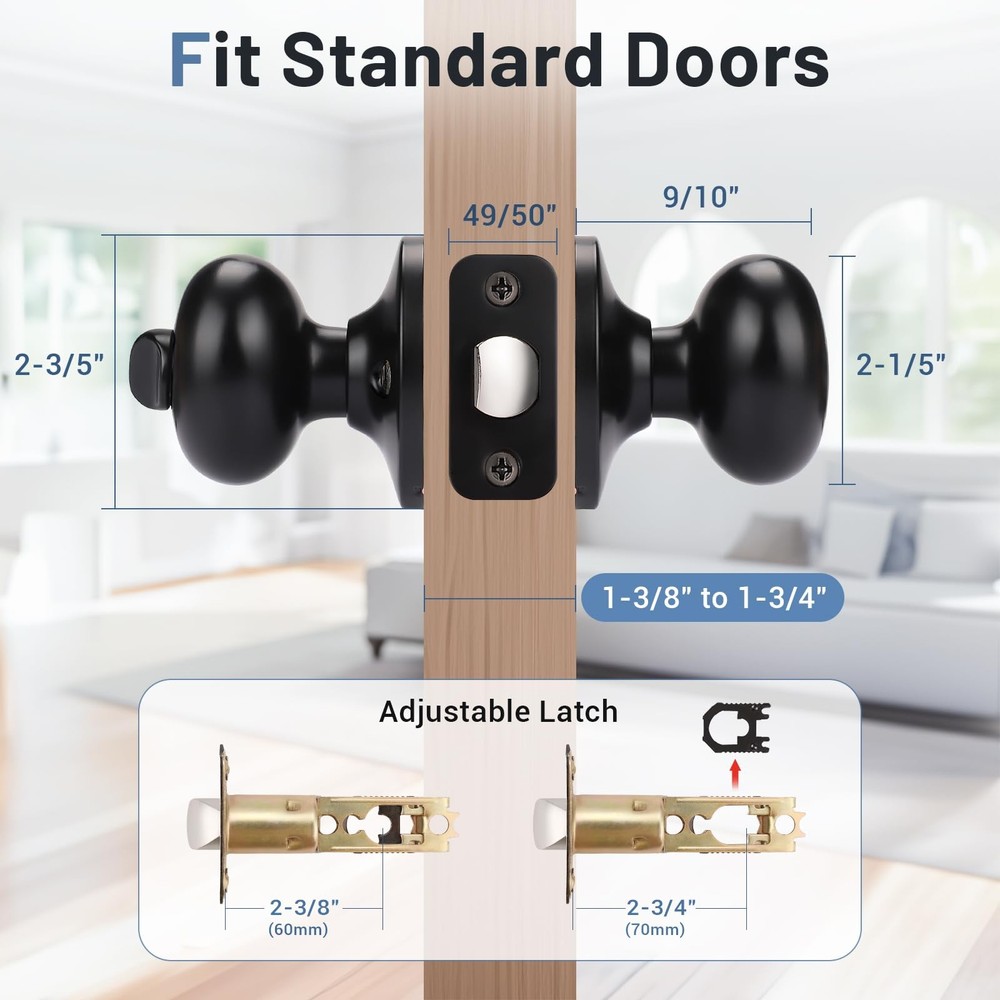 6 Pack Privacy Door Knob Matte Black, Round Interior Door Knobs for Bathroom ...