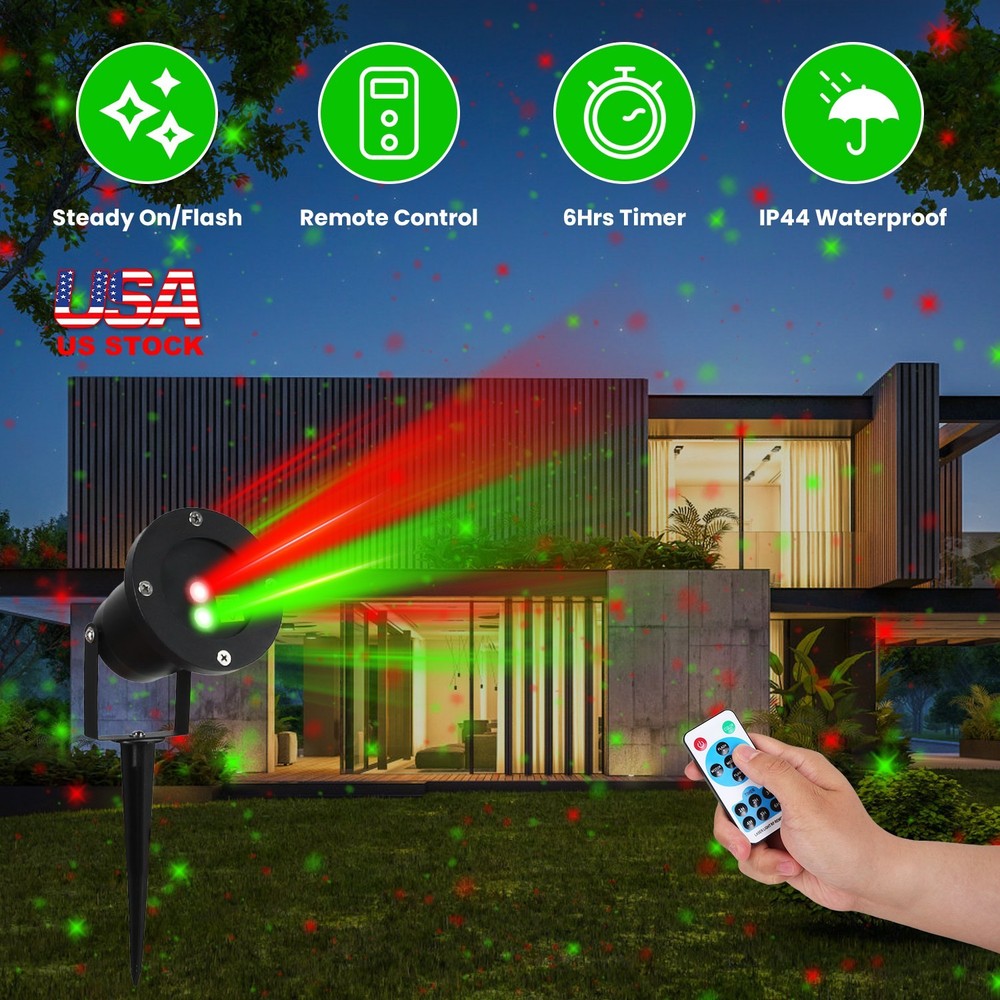 Projector Laser Light Outdoor Red &Green Starry Projection Light 3 Working Modes