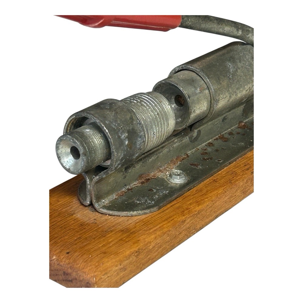 Vintage Mechanical Piston Adjustable Metal Nut Cracker Machine With Wood Base