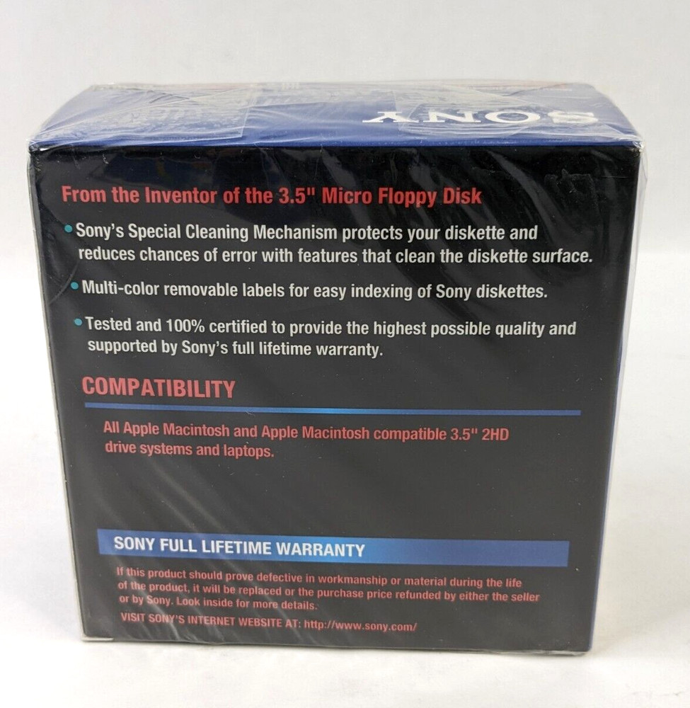 SONY Floppy Disk MFD 2HD 3.5" MAC Formatted 1.40 MB 10MFD-2HDcfm Double-Side
