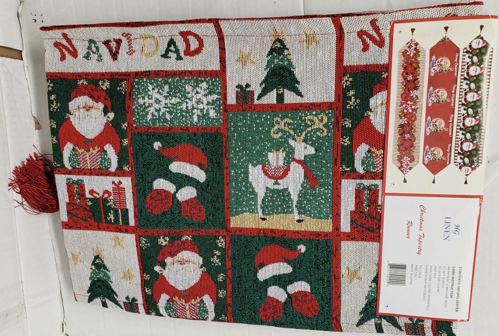Extra Long Tapestry Table Runner, 13"x72", WINTER,CHRISTMAS THEME PATCHWORK, HG