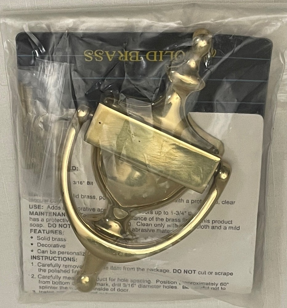 Large 7" Solid Brass Door Knocker National NOS in Package