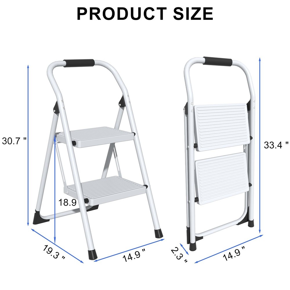 2 Step Ladder for Kitchen Step Stool, Lightweight Folding Step Stool with Cur...