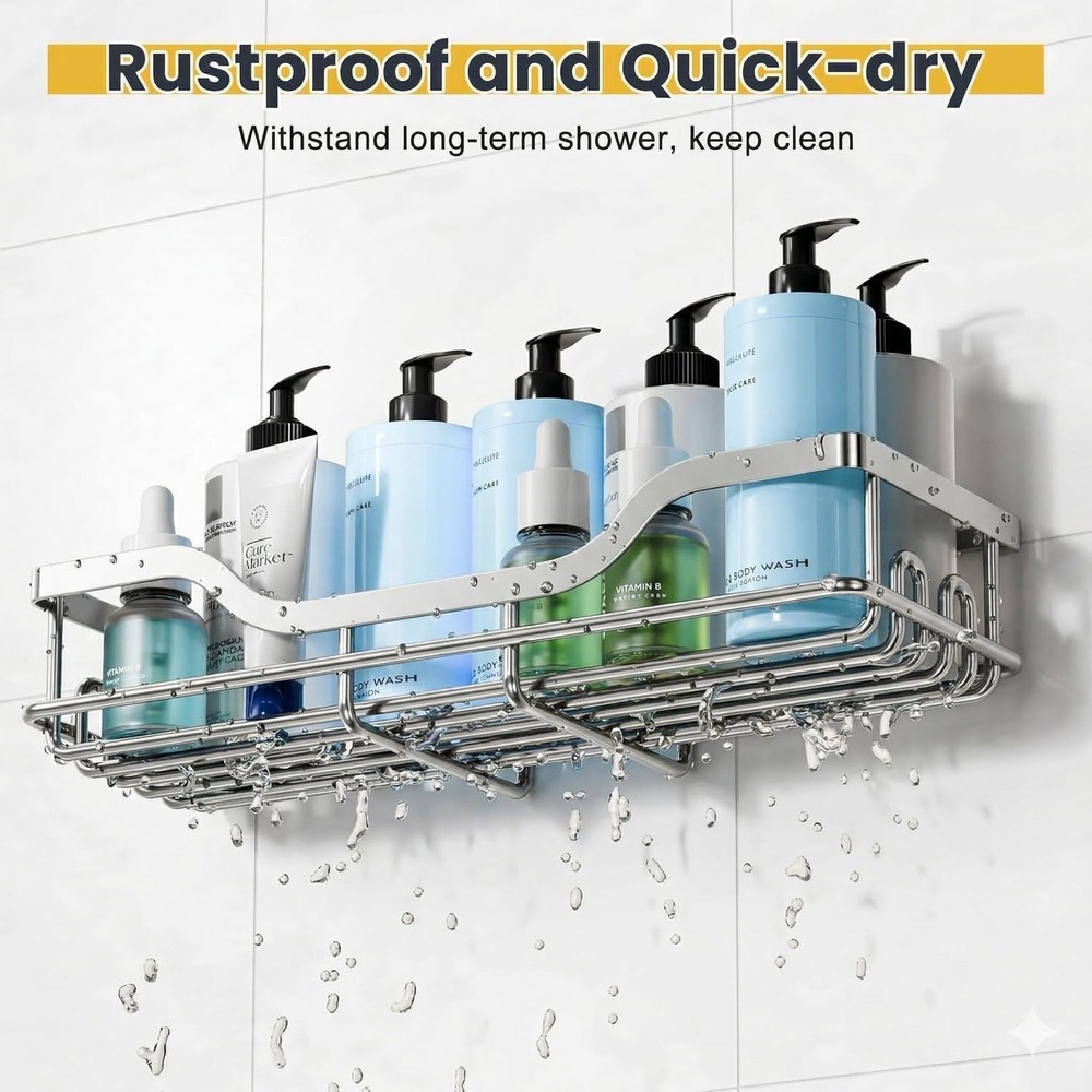 3-Pack Shower Caddy with Soap Holder, Adhesive Rustproof No-drill Strudy Load...