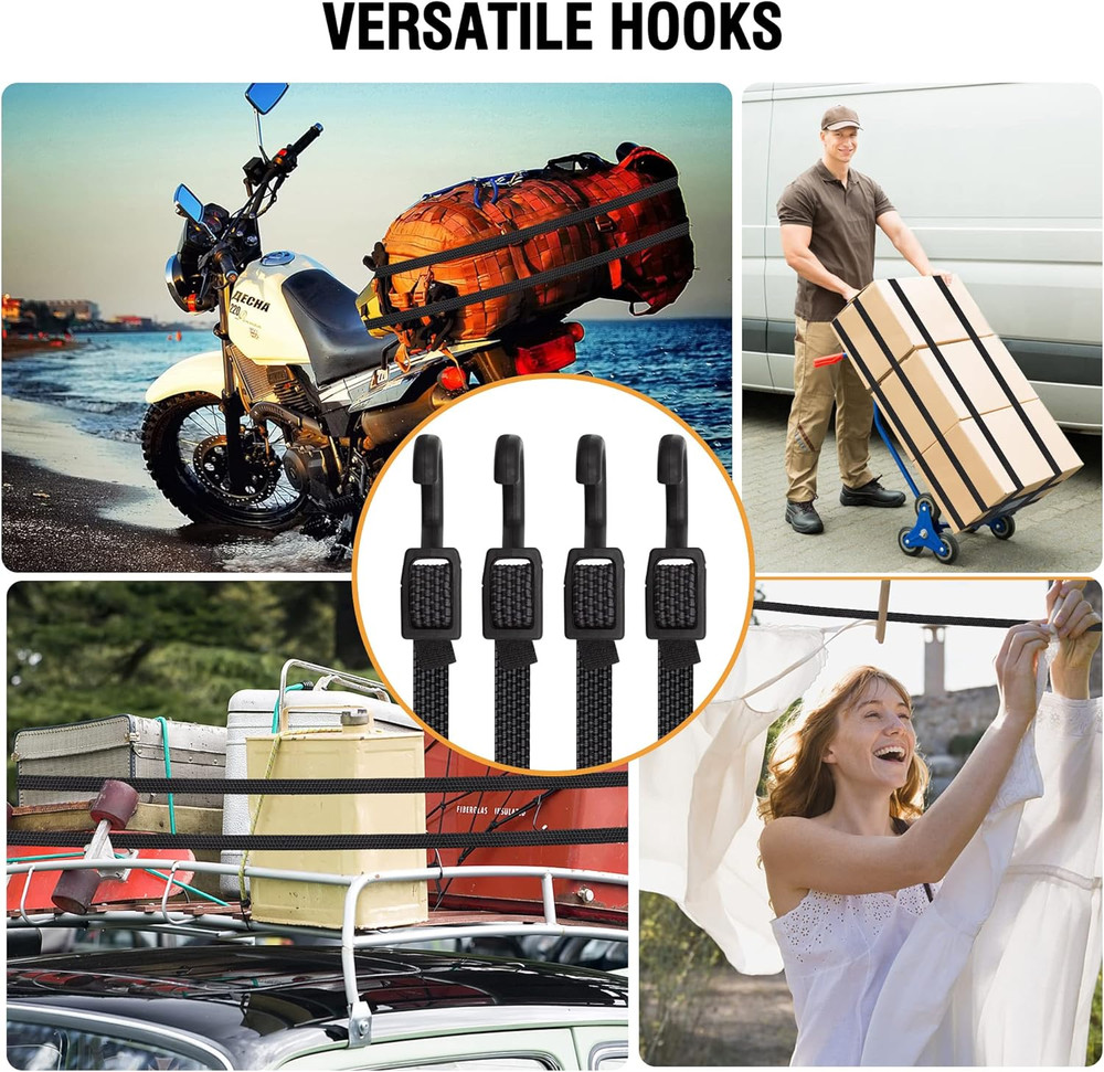 Bungee Cords with Hooks Heavy Duty, Flat Adjustable Bungee Cords with Hooks 4...