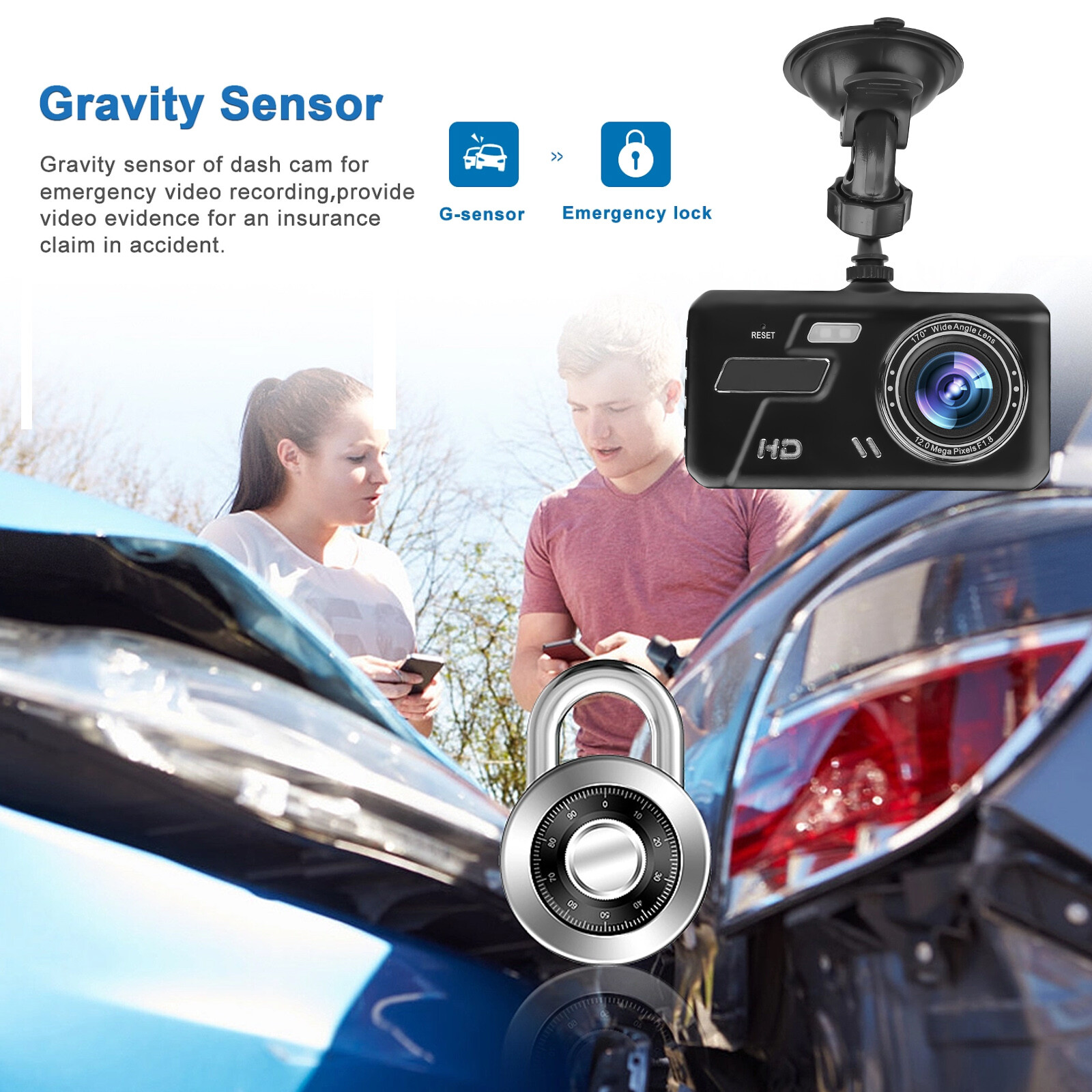 4" 1080P Screen Dash Cam Dual Lens Car DVR Recorder Front and Rear Camera