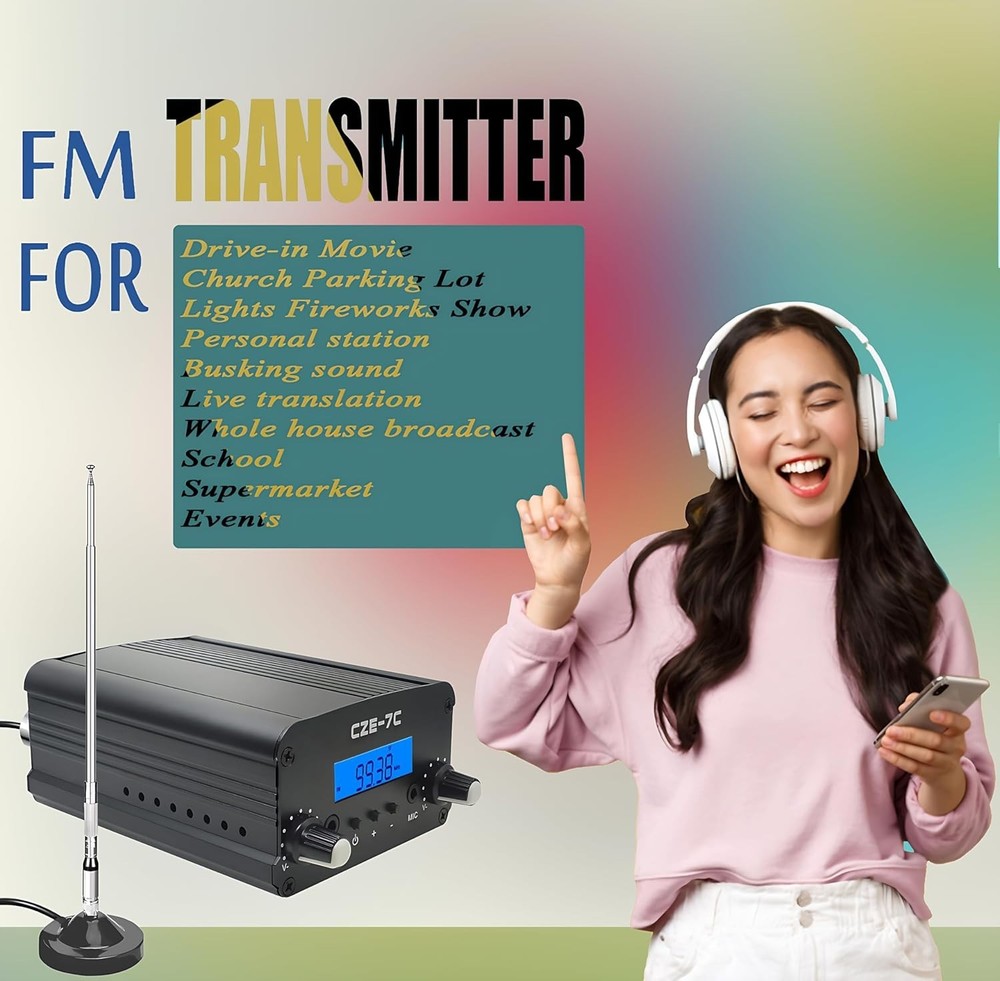 1000 Meters FM Transmitter,1/7W Long Range FM Broadcast Transmitter for Drive-in
