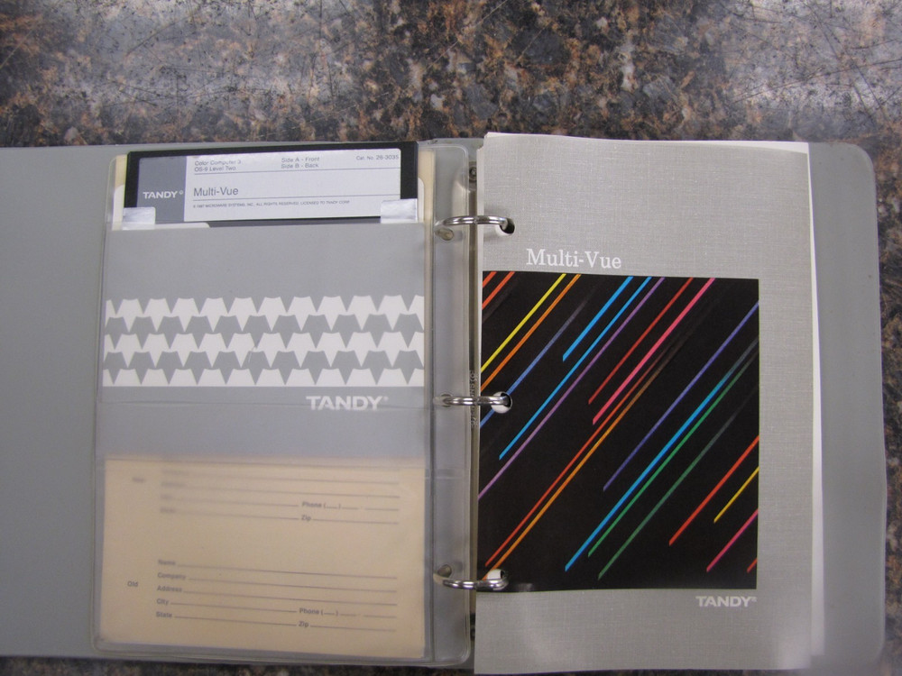 Tandy OS-9 Level 2 Multi-Vue Software & Manuals Binder 5.25" Disk CoCo 3 -MZ23