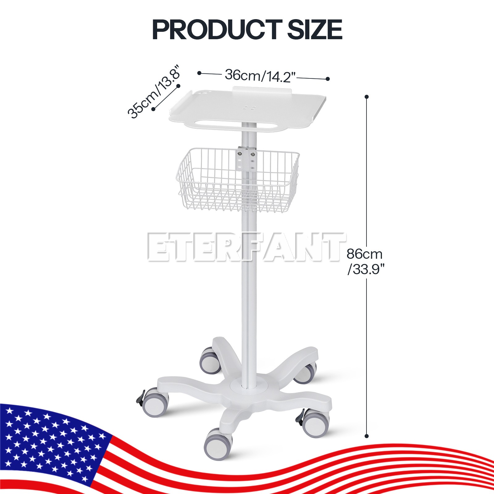Medical Mobile Rolling Cart for Ultrasound Imaging Scanner/Patient Monitor US