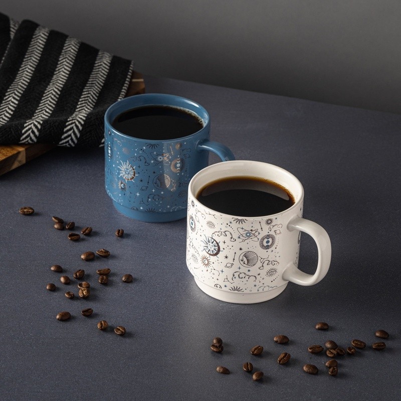 Stacking Celestial Mugs Set 2 Cosmic Pattern Stoneware Coffee Tea Cups New