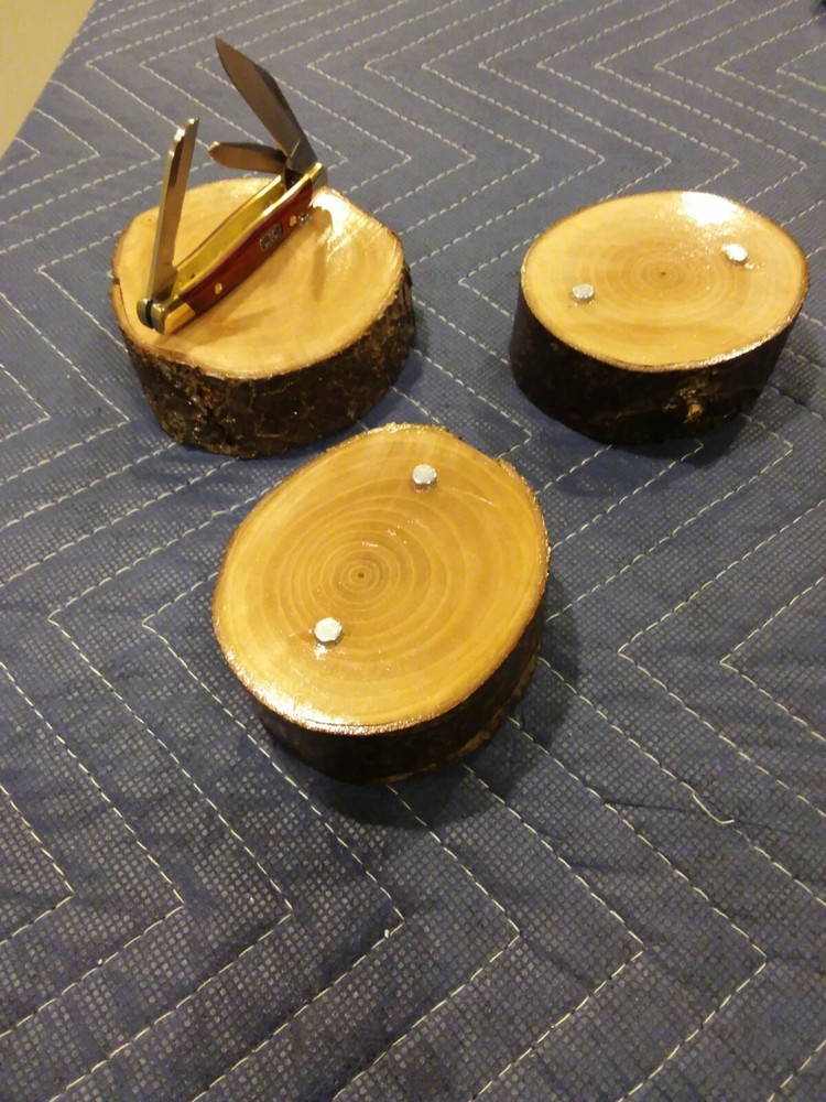 2-- KNIFE DISPLAY STANDS, SOLID PEAR WOOD