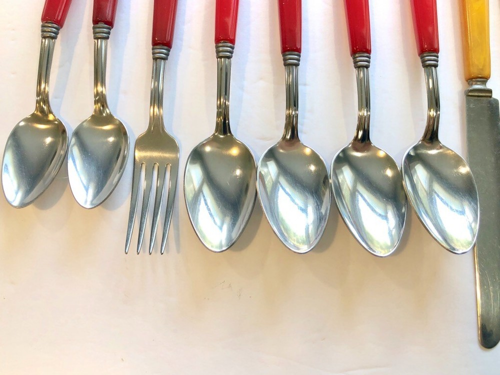 Bakelite Catalin 15 pc Partial Set Multicolor Flatware 1930's #4