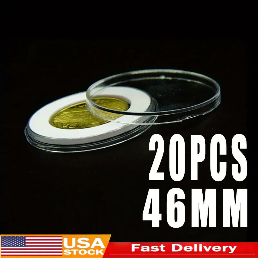 20Pcs 46MM Clear Round Coin Capsule Container Storage Box Holder Case Plastic