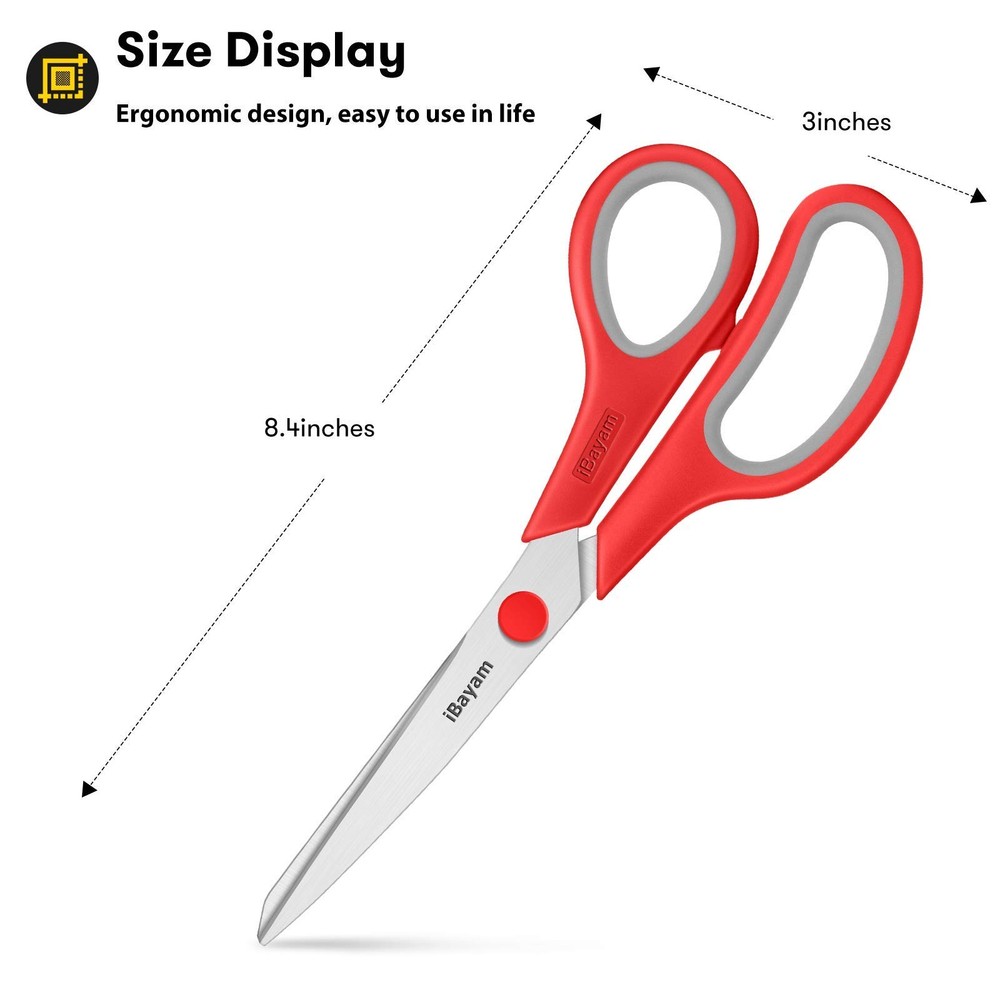 Scissors, iBayam 8" All Purpose Scissors Bulk 3-Pack, Ultra Sharp 2.5mm Thick...