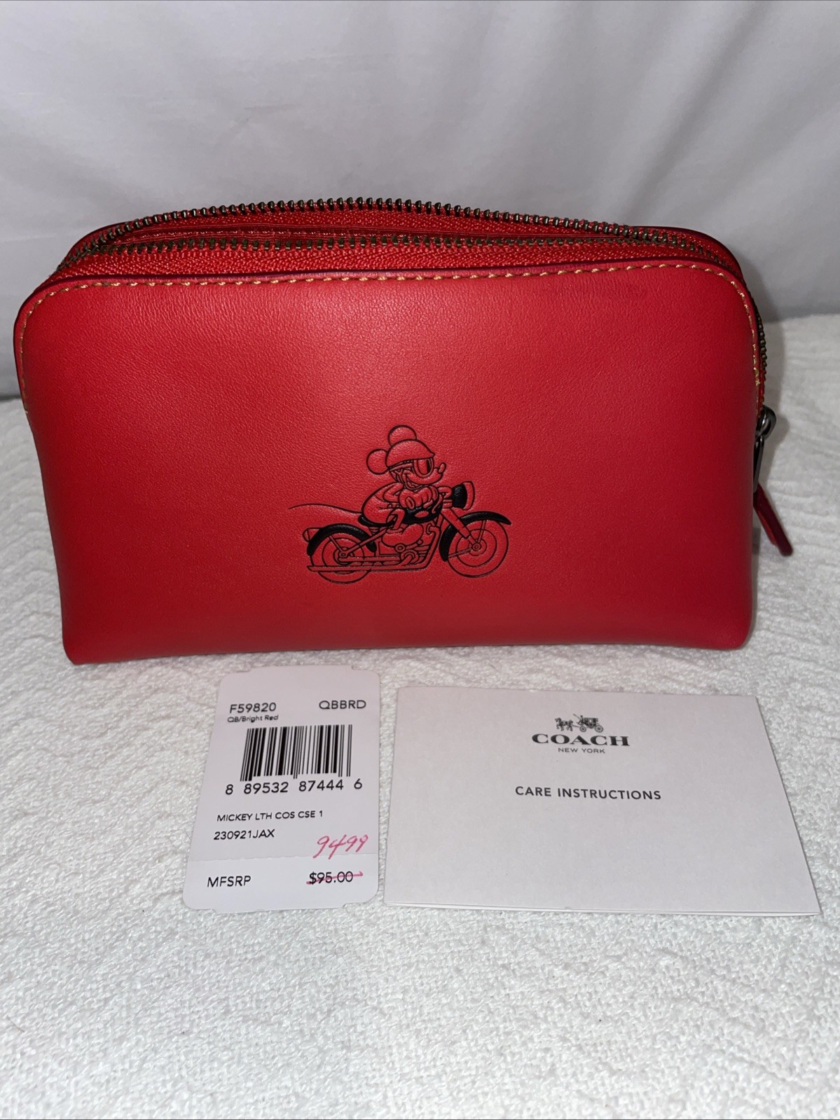 New Authentic Coach/Disney Red Leather Mickey Mouse Makeup Pouch