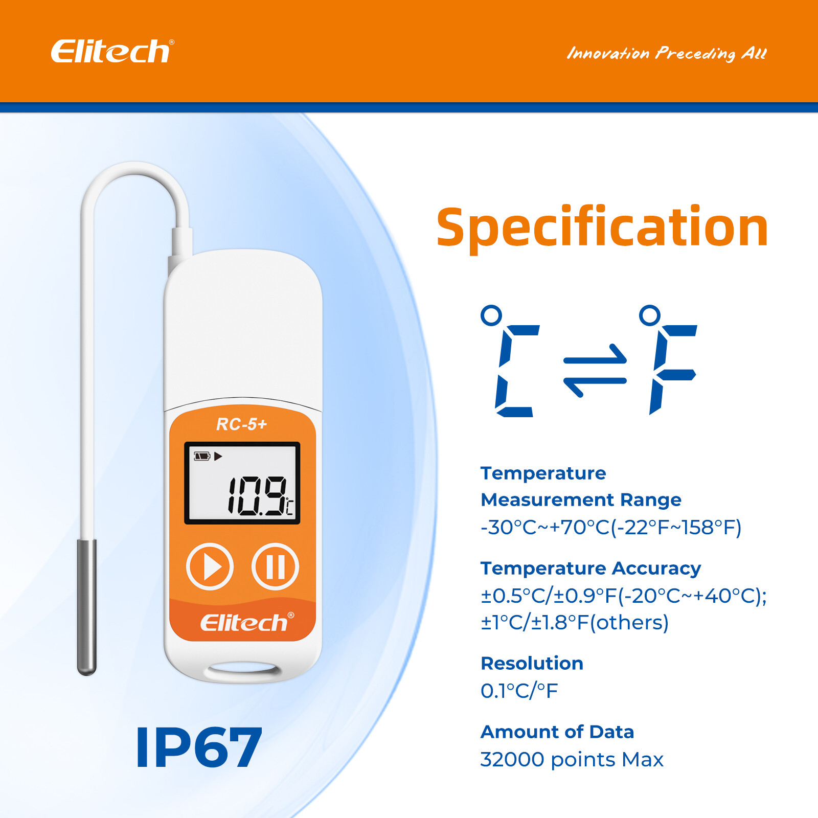 Elitech RC-5+ TE PDF USB Temperature Data Logger Reusable Temperature Recorder